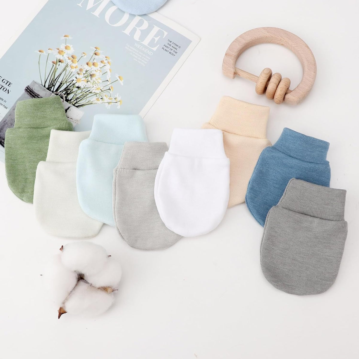 BQUBO Newborn Infant Toddler Mittens No Scratch Cotton Elastic Wrist Gloves Hypoallergenic for 0-6 Months Baby Boys Girls