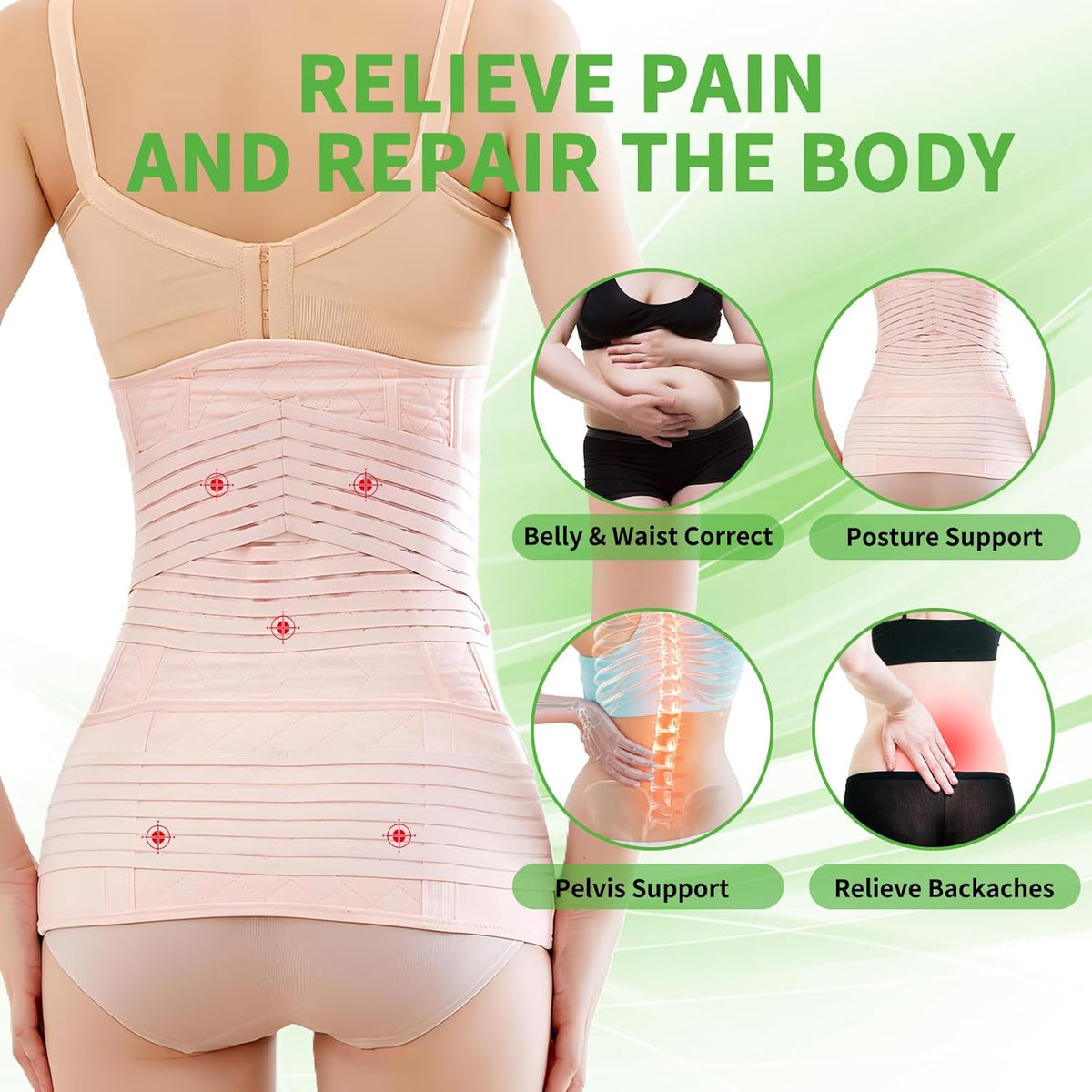2 in 1 Postpartum Belly Band Wrap Pink, C-Section Support Belt Medium, Post Partum Support Recovery Waist/Pelvis Belt, Hysterectomy Belly Band Binder Girdle Stomach