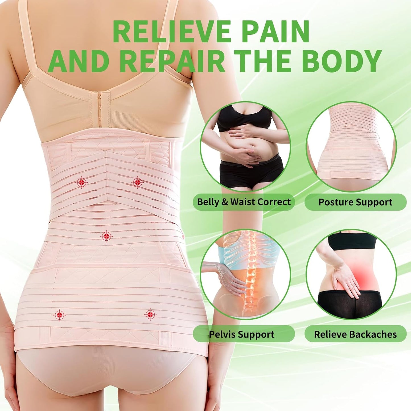 2 in 1 Postpartum Belly Band Wrap Pink, C-Section Support Belt Large, Post Partum Support Recovery Waist/Pelvis Belt, Hysterectomy Belly Band Binder Girdle Stomach