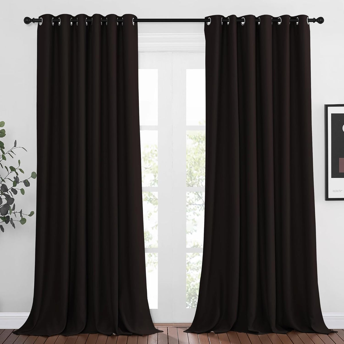NICETOWN Patio Blackout Curtain Panels - Thermal Insulated Grommet Blackout Drapes Light Blinds Room Darkening Window Treatments for Villa/Cottage (2 Panels, W80 x L95, Toffee Brown)