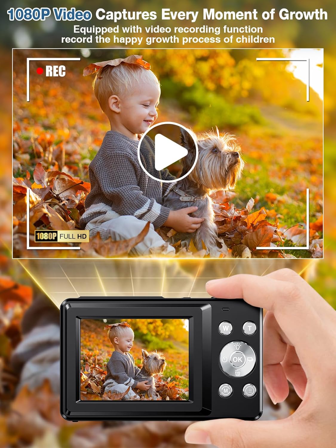 Digital Camera,FHD 1080P Kids Camera 44MP Point and Shoot Digital Cameras with 32GB Card,16X Zoom,Anti-Shake,Date Stamp,Compact Small Cameras Photography for Kids Student Teen Girl Boy(Black)