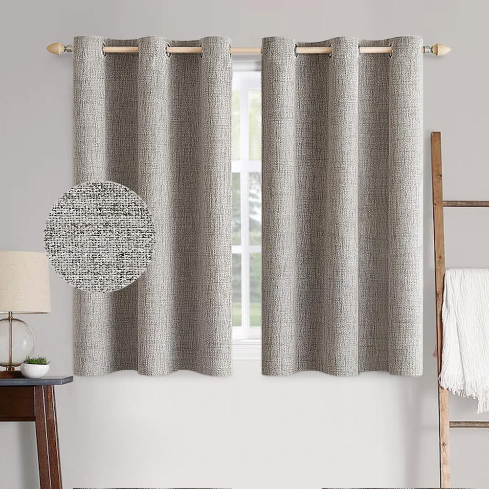 MIULEE 100% Blackout Linen Textured Curtains for Bedroom Solid Thermal Insulated Warm Taupe Grommet Room Darkening Curtains & Drapes Luxury Decor for Living Room Nursery 42 x 63 Inch (2 Panels)