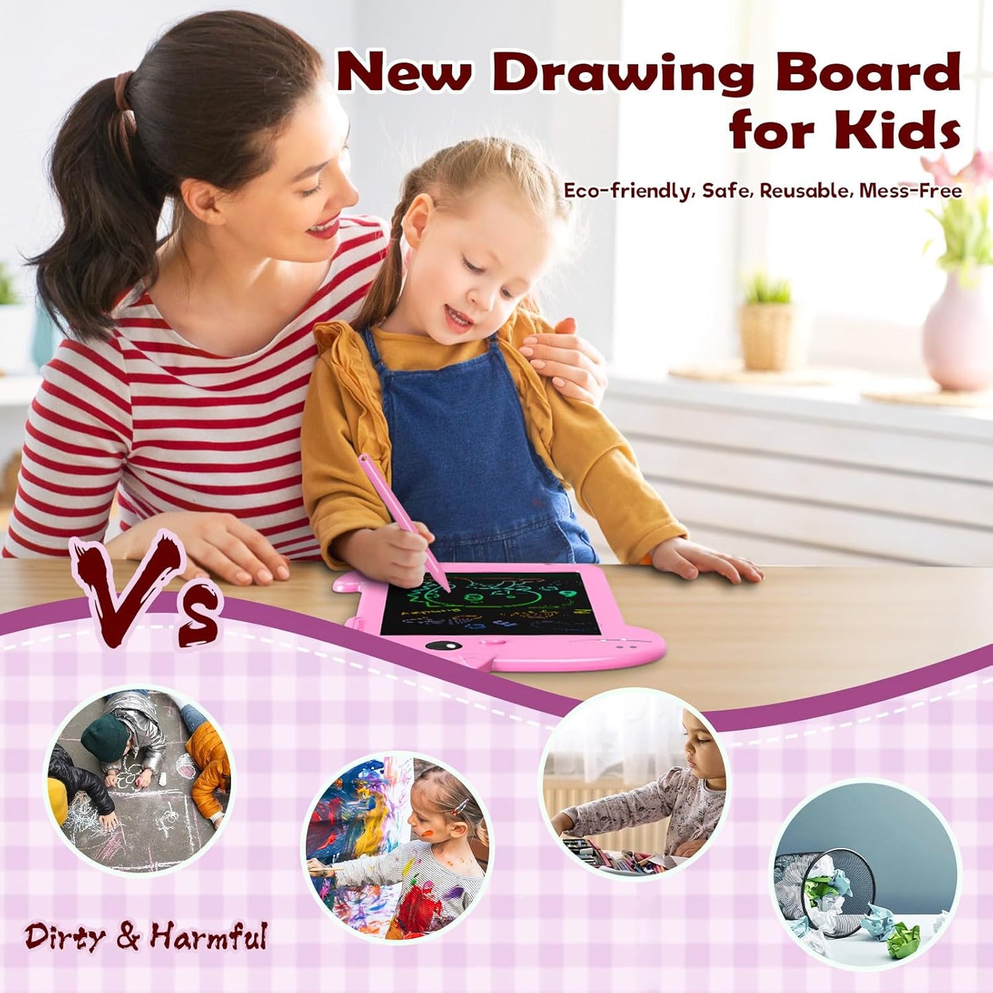 LCD Writing Tablet for Kids 8.8 Inch Toddler Toys for 3 4 5 6 7 8 Year Old Boys Girls Toys Drawing Pad Dinosaur Toys for Toddlers Doodle Board Drawing Tablet Birthday Christmas Gifts (Pink)