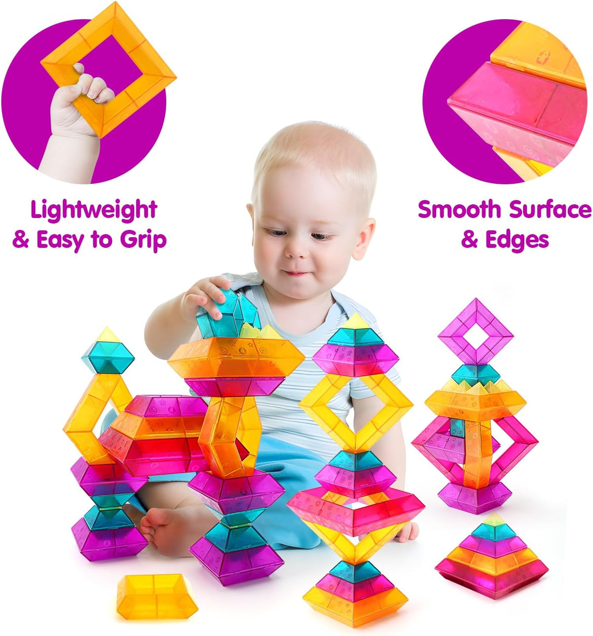 Building Block Sets for Kids 3 4 5 6 Year Old, 30 Pcs Stacking Blocks Toys for Boys Girls, STEM Preschool Learning Activities Educational Light Table Toys Gifts for Toddlers Children