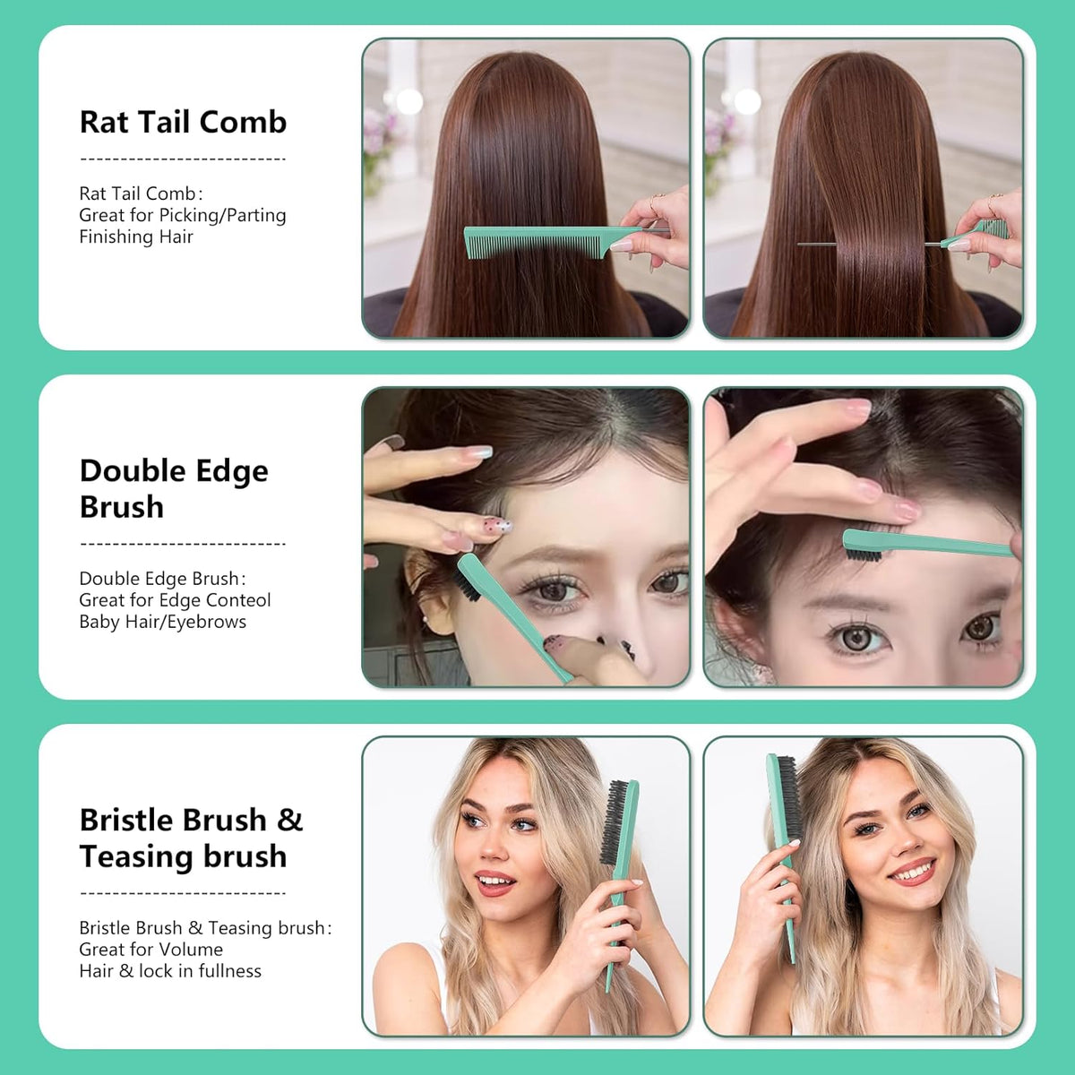 Curl Defining Brush, Curly Hair Brush, Slick Back Hair Brush, For Combing and Shaping Curls in All Hairstyles to Reduce Pulling (Green)