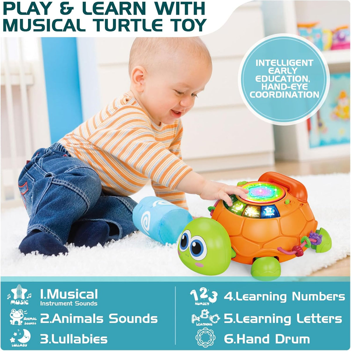 Baby Toys 6 to 12 Months, Musical Turtle Crawling Baby Toys for 12-18 Month, Early Learning Educational Toy with Light & Sound, Birthday Toy for Infant Toddler Boy Girl 7 8 9 10 11 month 1-2 Year Old