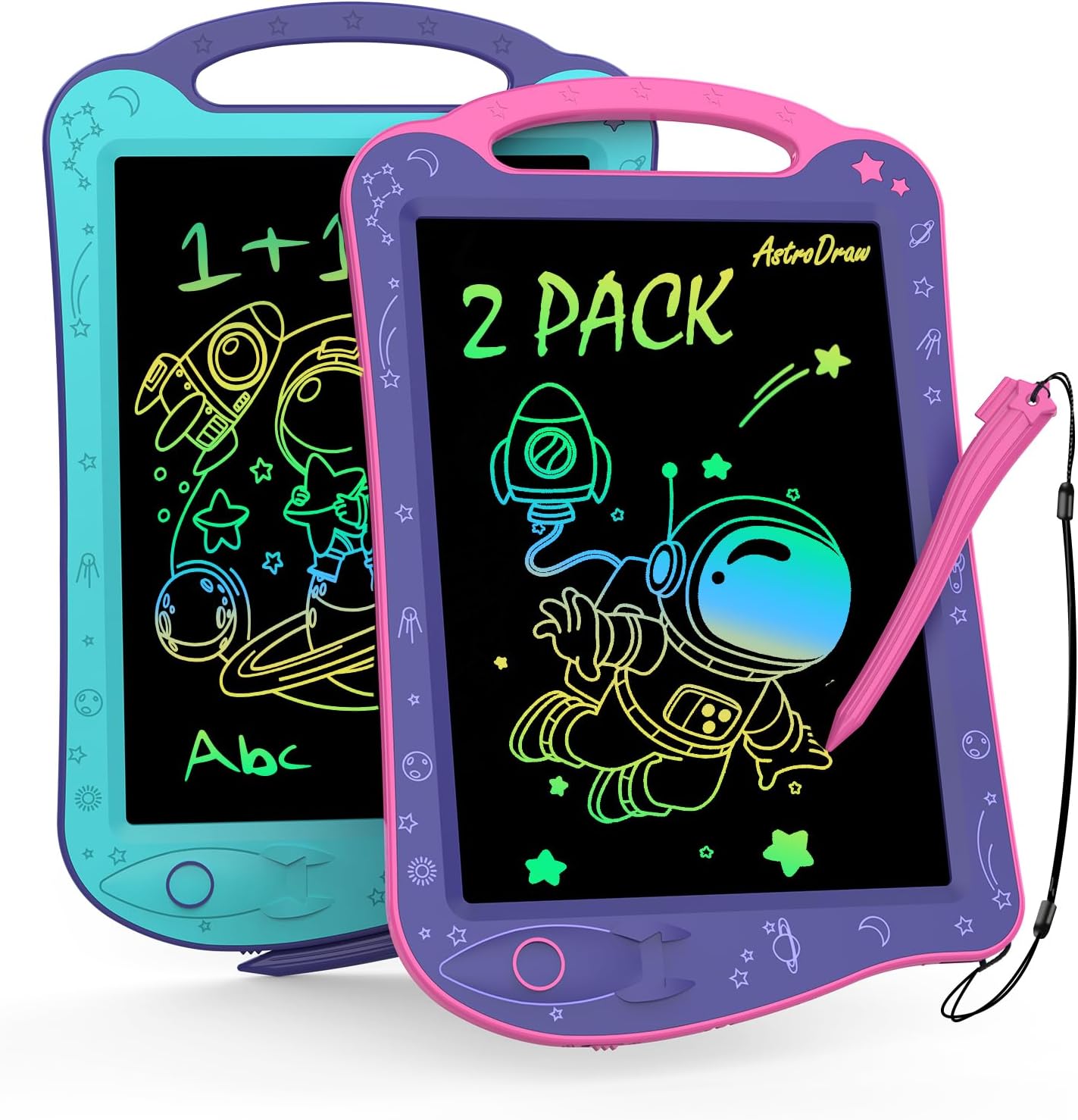 Astrodraw Drawing Pad Toys, Colorful LCD Writing Tablet for Kids, Doodle Board for Toddlers 3 4 5 6 Years Old, Travel Sensory Space Toy for Boys Girls, Birthday Gift Idea,2pc
