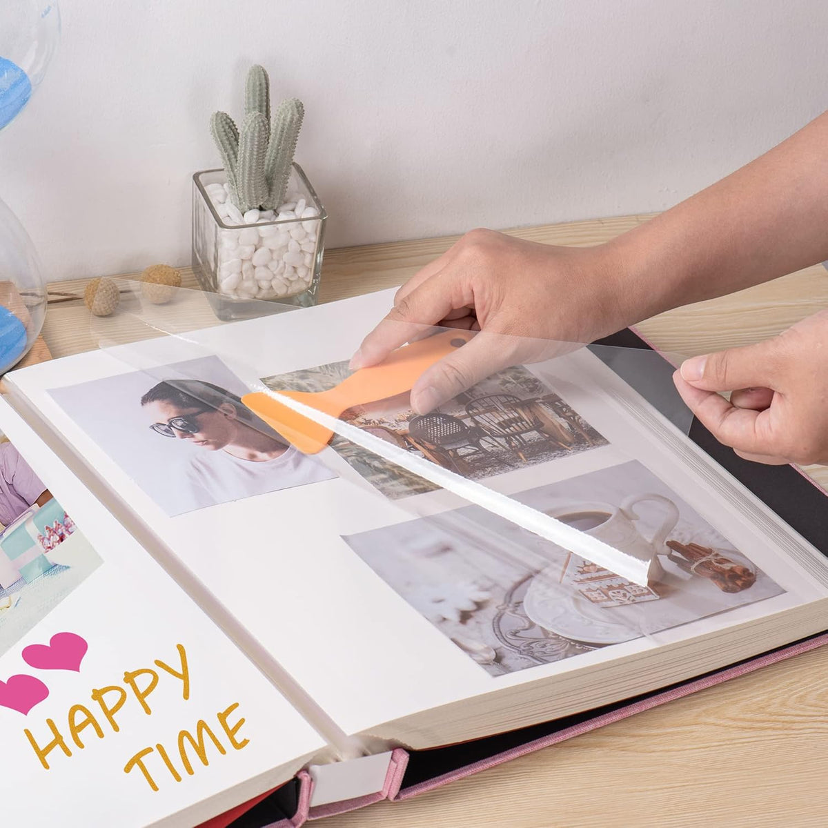 Large Photo Album Self Adhesive 4x6 8x10 10x12 Scrapbook Magnetic Album DIY Scrapbook Length 13 x Width 12.8 (Inches) 120 Sticky Pages Linen Cover DIY Photo Album(Pink)