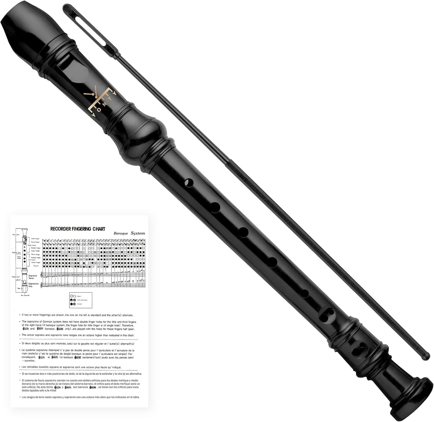 Soprano Recorder 8-Hole Instrument for Kids Beginners, German Style C Key Kids Flute with Cleaning Rod & Case Bag for School Education Home Entertainment - Black