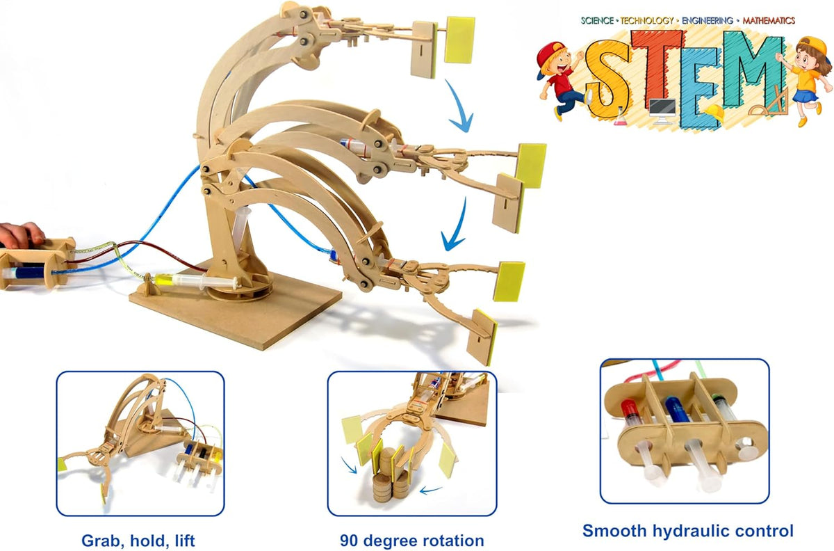Pathfinders STEM Kit – Hydraulic Robotic Arm | Wooden Building Kit for Kids Ages 8-12 | Mechanical Engineering Toy | Hands-On STEM Project for Boys & Girls