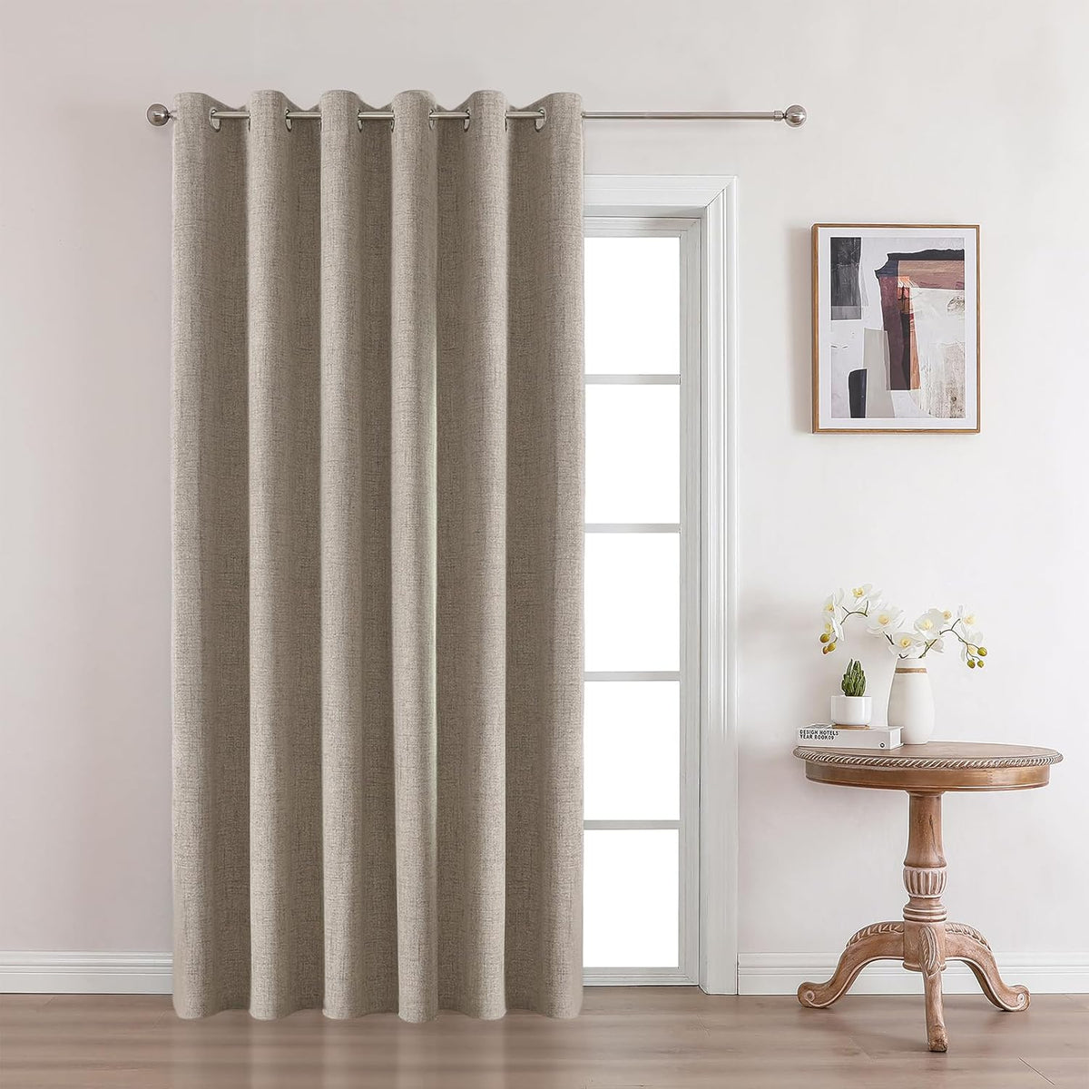Joydeco Linen Blackout Curtains for Bedroom and Living Room, Faux Linen Look Black Out Grommet Textured Thermal Insulated Room Darkening Curtain 1 Panel Room Divider Curtains (Custom Size and Color)