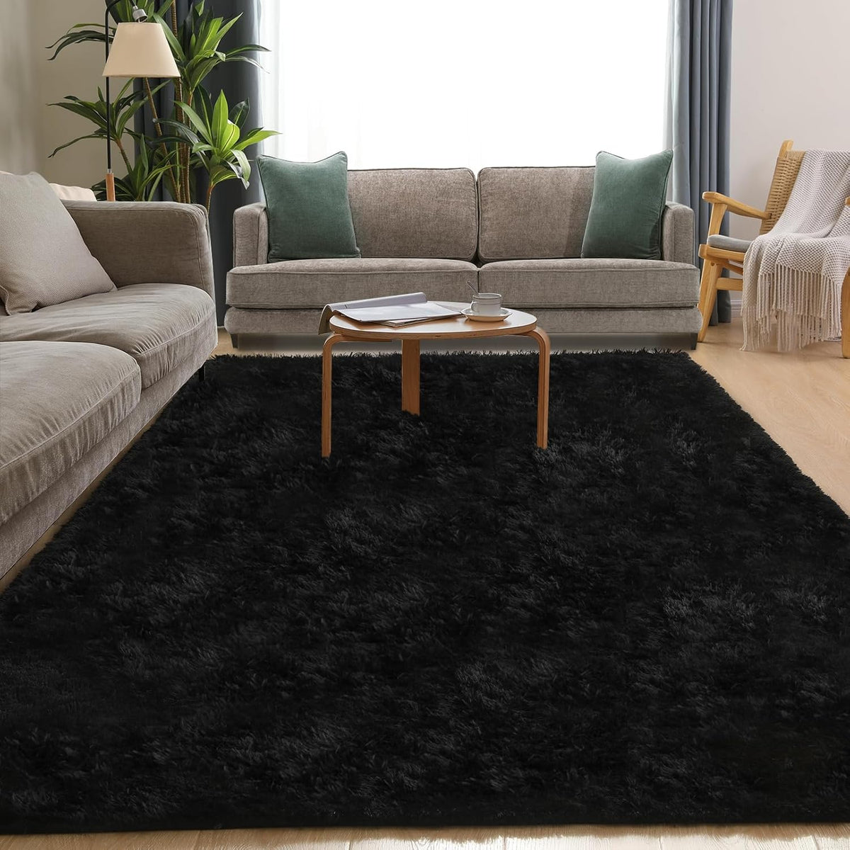 Black Rug, 4x5.8 Area Rugs for Living Room, Soft Plush Area Rugs for Bedroom, Non-Slip Indoor Carpet for Nursery, Study Room, Playroom