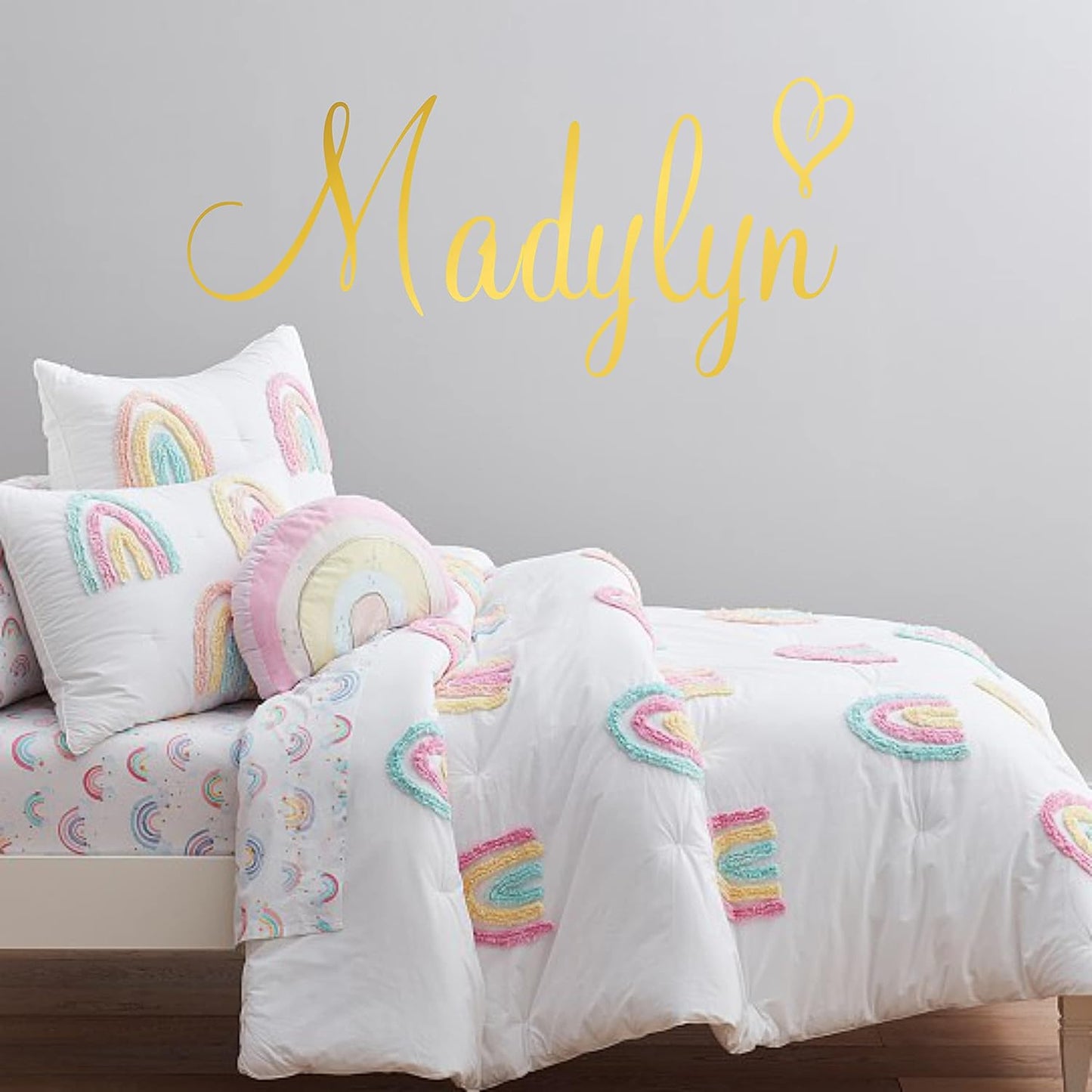 Custom Name & Heart Wall Decal- Baby Boy Girl Unisex - Nursery Decal for Home Bedroom Children - Wall Sticker (397) (35" Wide x 13" high)
