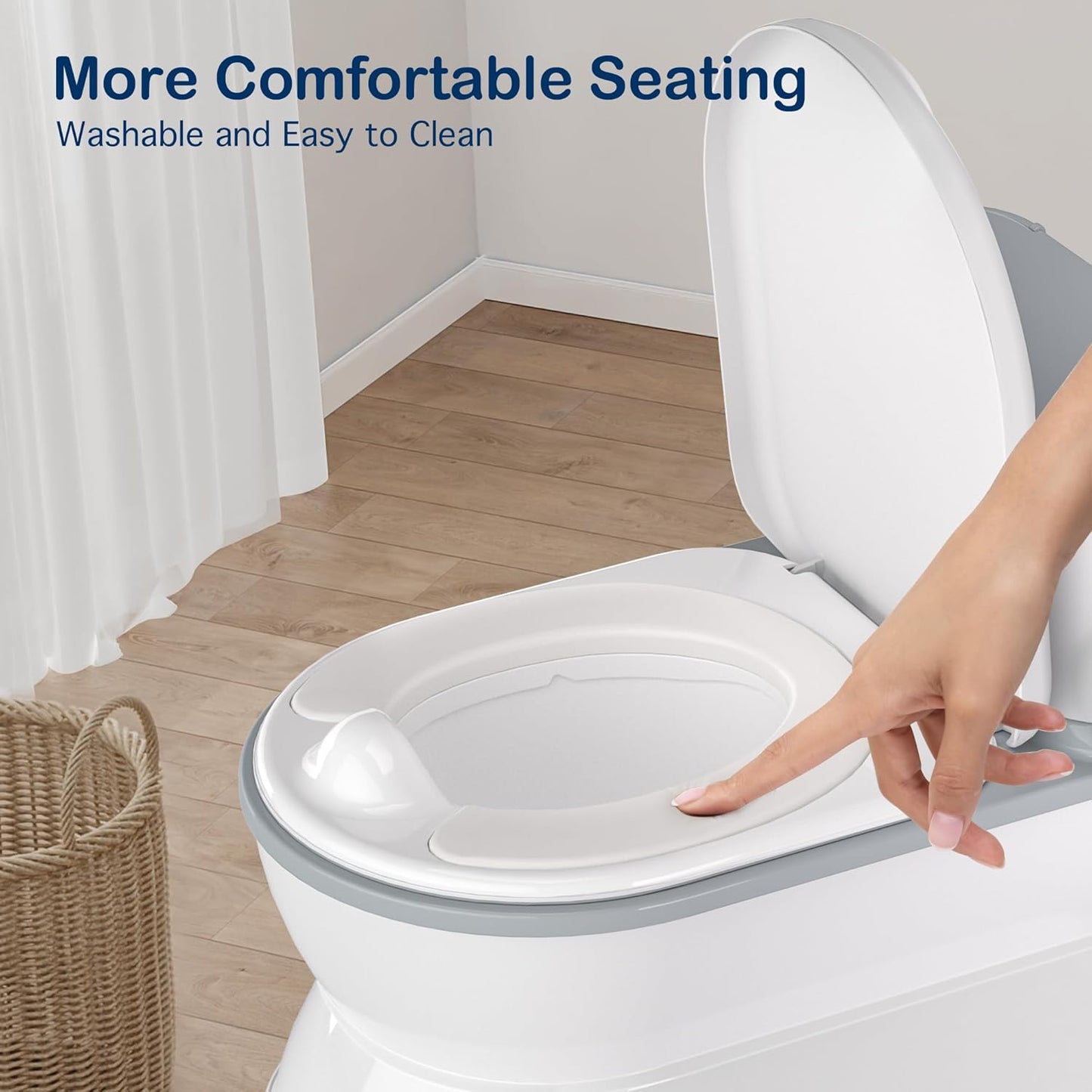 2-in-1 Toddler Potty Training Toilet - Larger Potty Chair & Detachable Training Seat for Boys & Girls Ages 1-3 with Flushing Sound, Wipes Storage, Toilet Paper Holder - Grey