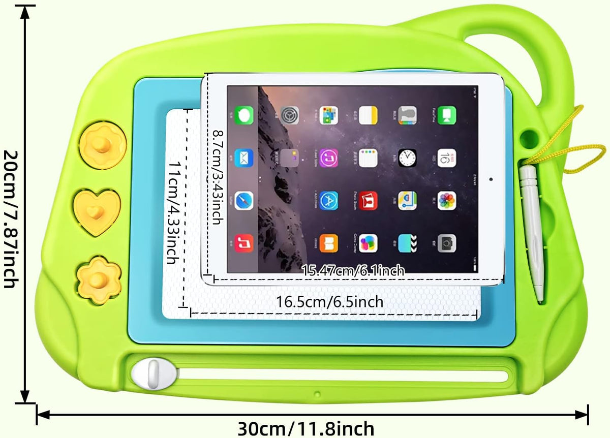 AiTuiTui Magnetic Drawing Board Mini Travel Doodle, Erasable Writing Sketch Colorful Pad Area Educational Learning Toy for Kid/Toddlers/Babies with 3 Stamps and 1 Pen (Green)