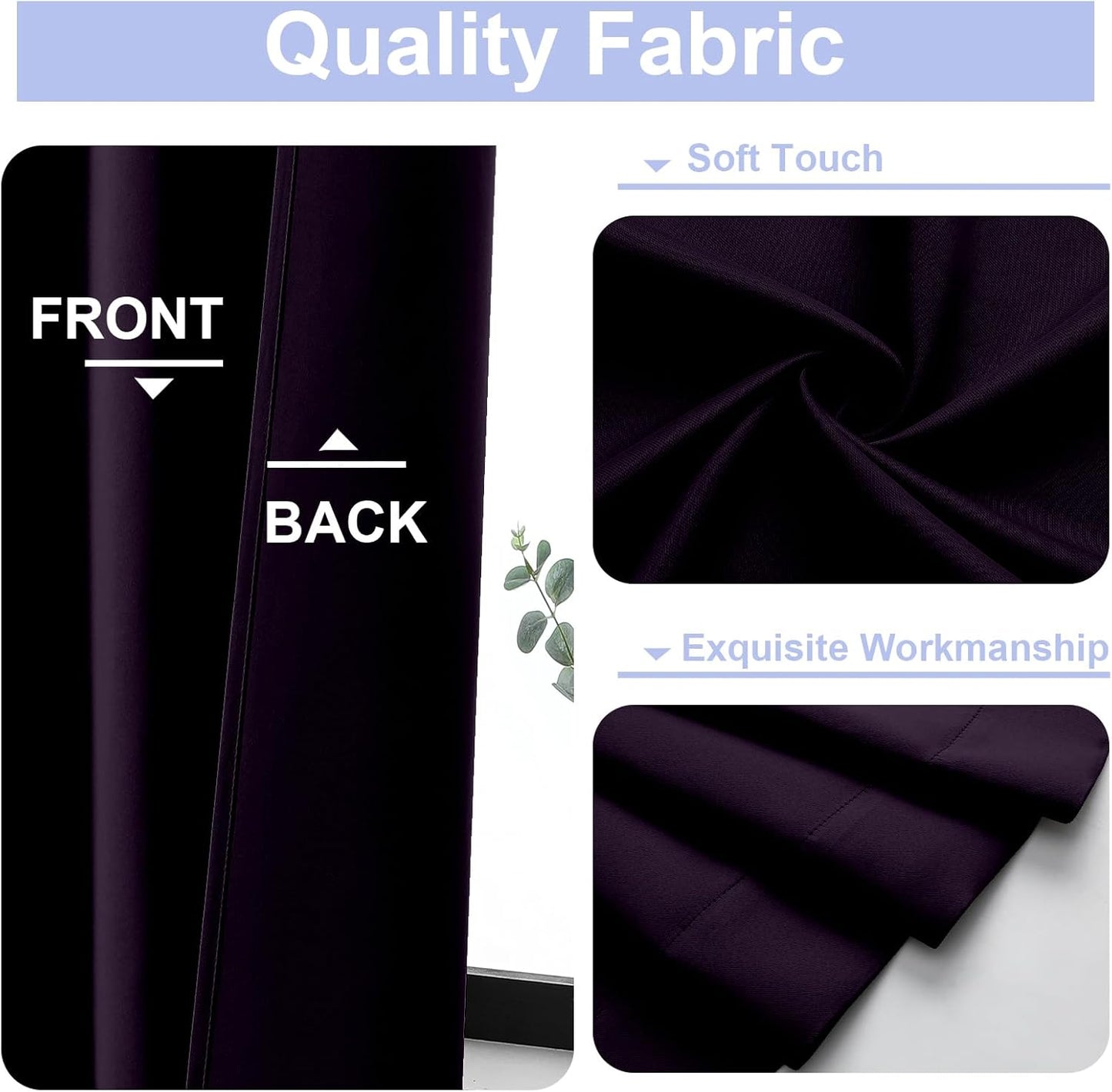 Simplebrand Ava BlackBerry Short 36 Inches Blackout Curtain 2 Panels Set, Half Window Rod Pocket Privacy Curtain Tiers for Kitchen, Curtains Blackout for Bathroom Shades, W40 x L36 Inch, BlackBerry