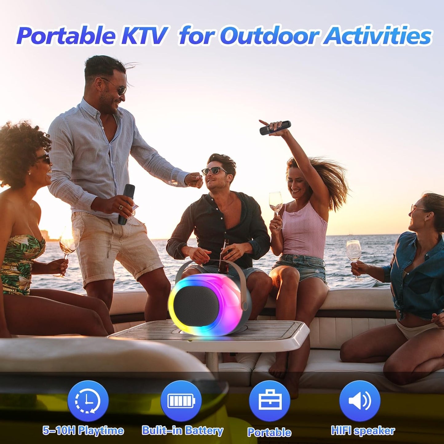 Karaoke Machine for Adults,Portable Bluetooth Speaker with Two Wireless Microphones and Dynamic Lights,Support TF/USB/AUX,Birthday Gifts for Girls/Boys/Men/Women/Family Home Party