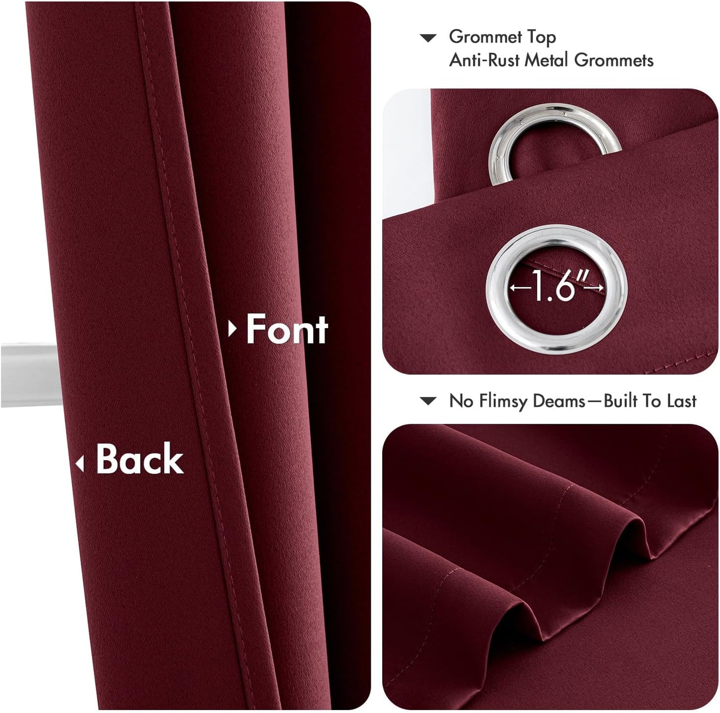 MIULEE Burgundy Red Blackout Curtains for Bedroom Living Room 96 Inches Long 2 Panels, Thermal Insulated Room Darkening Drapes Solid Grommet Top Noise Reduction Christmas Window Treatments 40x96 Inch