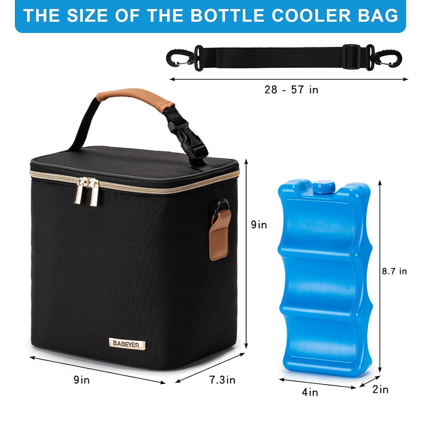 Breastmilk Cooler Bag with Ice Pack Fits 6 Baby Bottles Up to 9 Ounce, Baby Bottle Bag with Shoulder Strap for Nursing Mom Daycare, Black