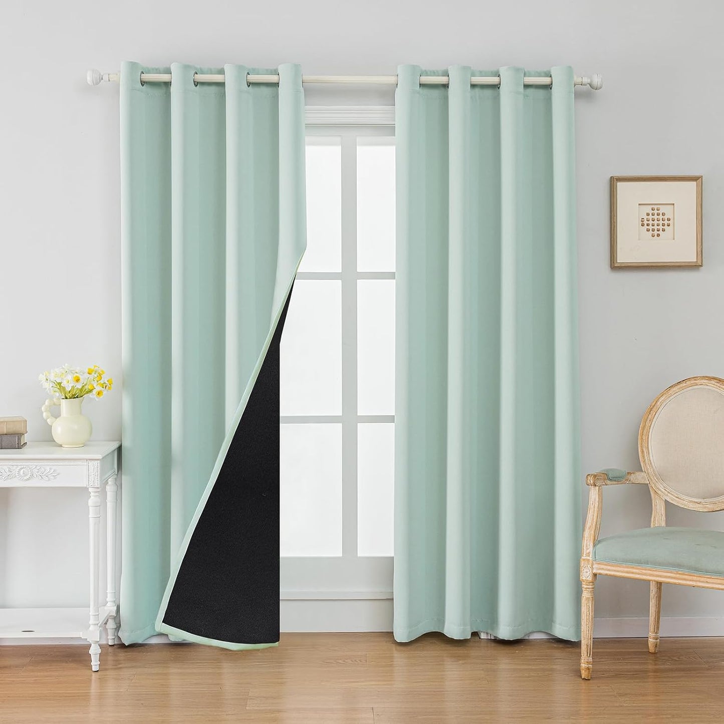 Anytime 100% Blackout Curtain Set, Thermal Insulated & Energy Efficiency Window Draperies for Guest Room, Full Shading Panels for Shift Worker and Light Sleepers（Light Blue, 2 Panels, 52W x 108L）