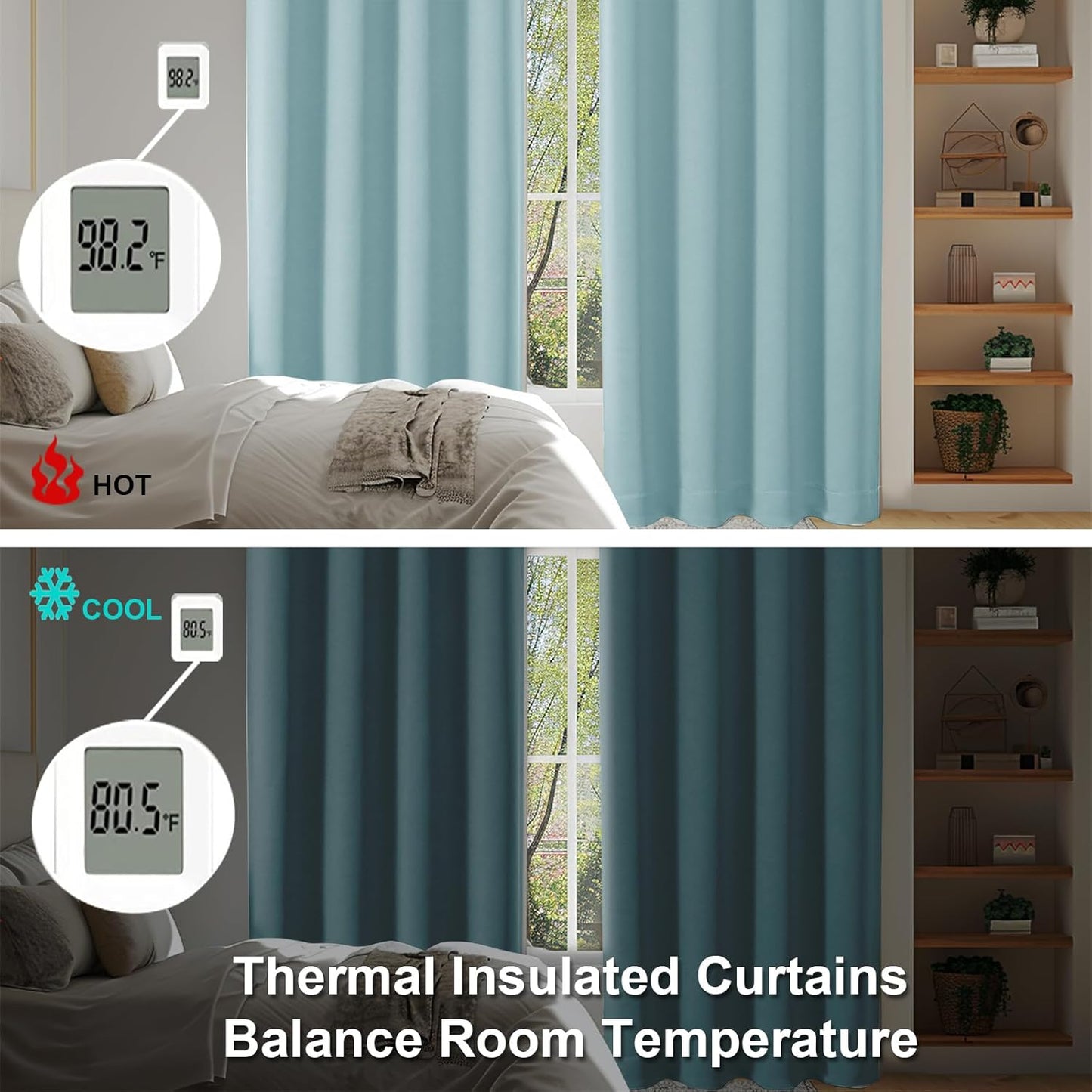 Simplebrand Ava Aqua Blackout Curtains for Bedroom 84 Inch Length 2 Panels Set, Solid Thermal Insulated Privacy Living Room Window Treatment Curtains Blackout Drapes, W50 x L84 Inch, Aqua