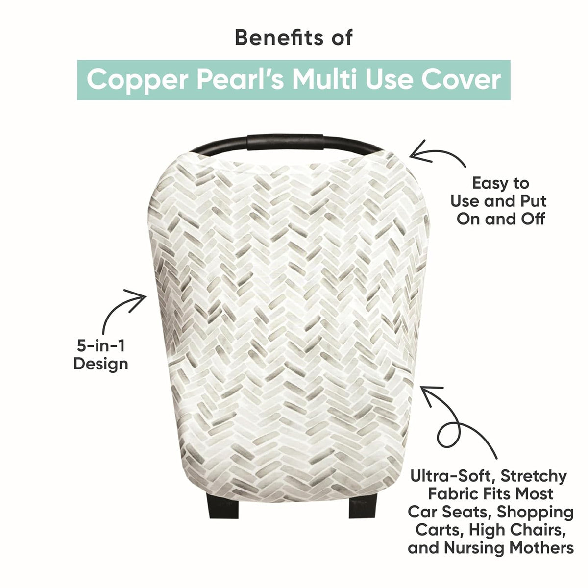 Copper Pearl Multi-Use Cover: Car Seat Covers, Nursing Cover, and Stroller Cover for Sun - Stretchy Fabric, All-Season Use, Stylish Designs, Easy Access for Moms - Stone