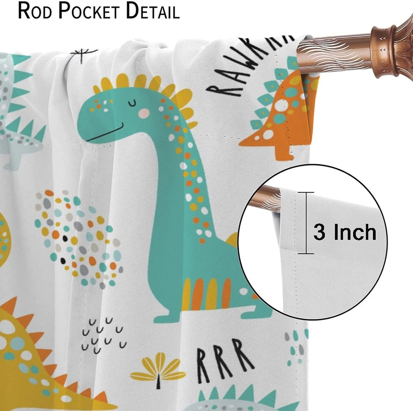 Dinosaur Curtains for Kids Boys Girls Home Decor Childish Cute Dino Animals Print Pattern Rod Pocket Blackout Window Drapes for Nursery Baby Bedroom Playroom W26xL84in 2 Panels