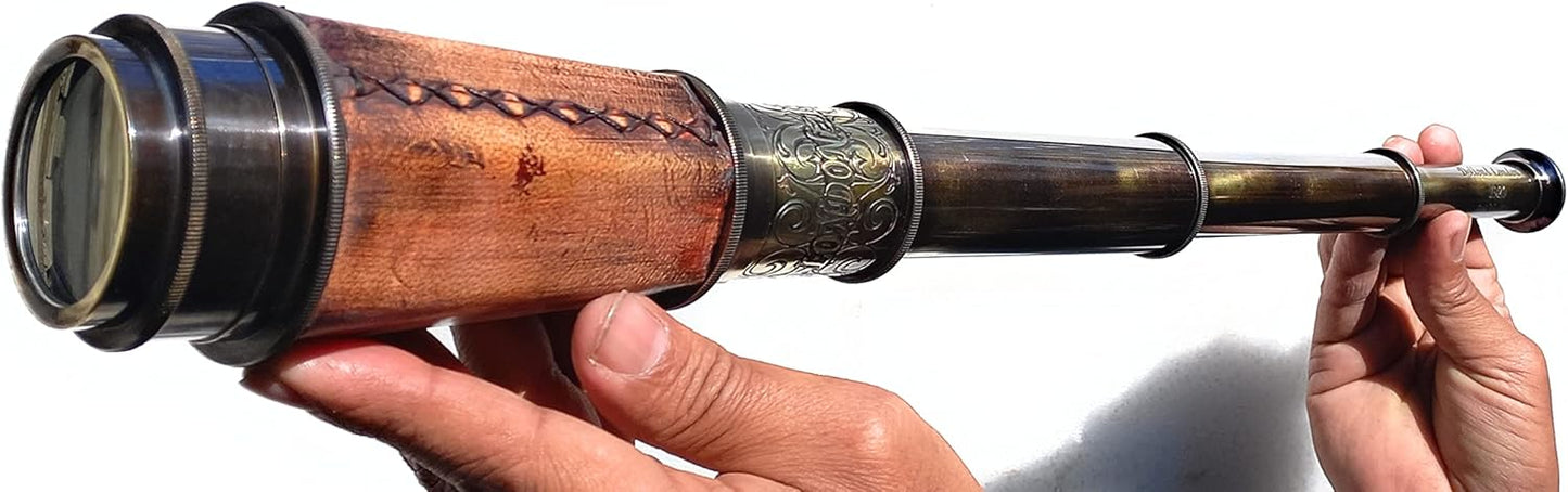 Vintage Spyglass Telescope for Adult Boys & Men - Pirate Scope Scouts Prop Ship Captain Cosplay Costume Gift for Communion Baptism (Spyglass 18")