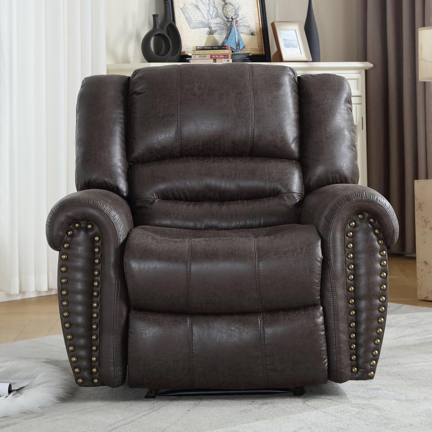 CANMOV Leather Recliner Chair Set of 2, Classic and Traditional Manual Recliner Chair with Comfortable Arms and Back,Manual Single Recliner Sofa for Living Room, Dark Grey