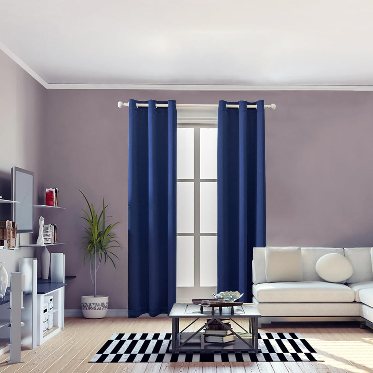 Anytime 100% Blackout Curtain Set, Thermal Insulated & Energy Efficiency Window Draperies for Guest Room, Full Shading Panels for Shift Worker and Light Sleepers（Navy Blue, 2 Panels, 42W x 84L）