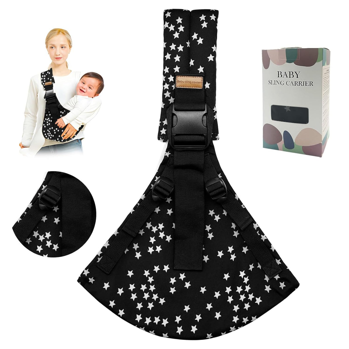 Baby Sling Carrier,Toddler Carrier,Upgraded 2025 Baby Sling with 4 Adjustable Straps(10-30lbs),Lightweight,Portable and One Size Fits All(Star)