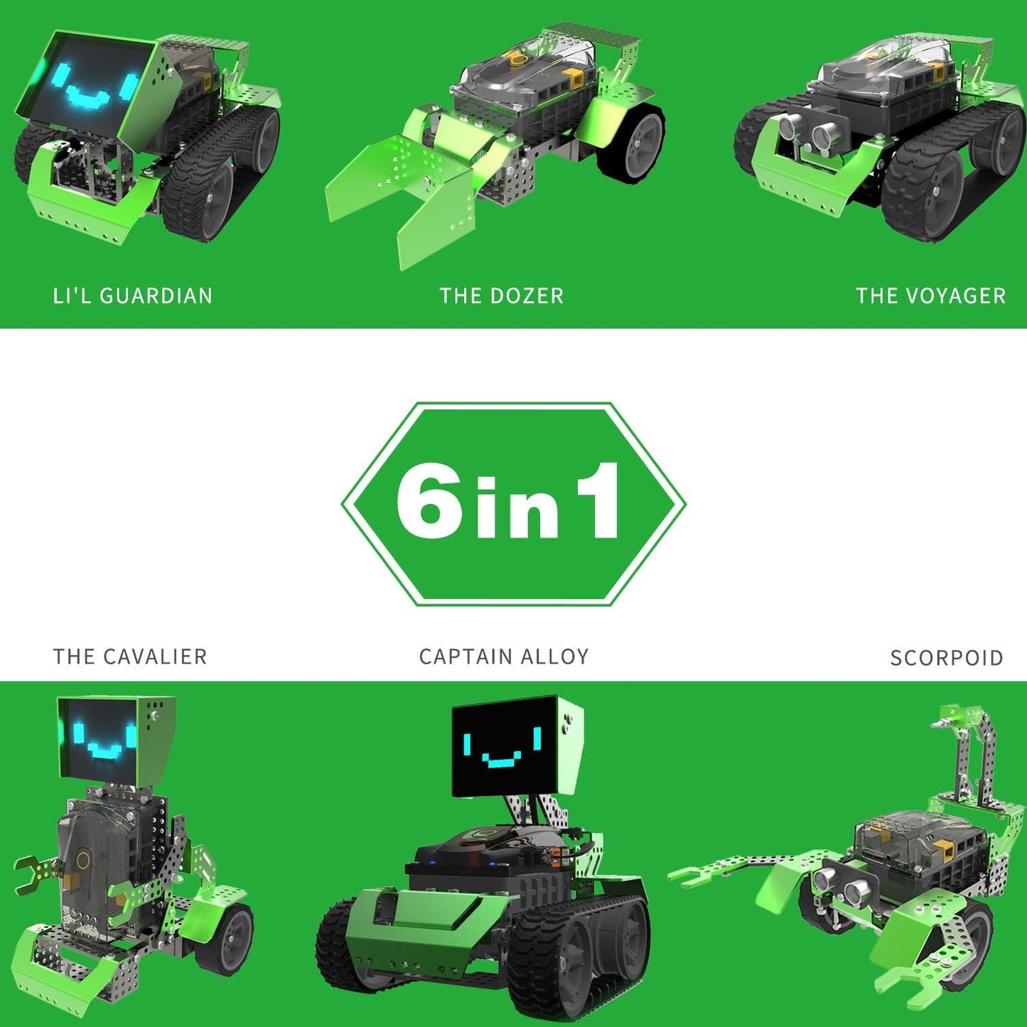Qoopers 6 in 1 Programming Robot Building Kit with Remote Control, LED Martrix, Ultrasonic Sensor etc. for Scratch Arduino Python Learning, Coding Toy for Kids