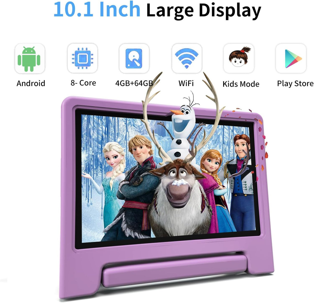 Tablet for Kids, 10 Inch Kids Tablet Android, 64GB, Octa-Core, WiFi 6, Big Battery, Google Kids Space, Parental Control 1280 * 800 HD Display Light Purple