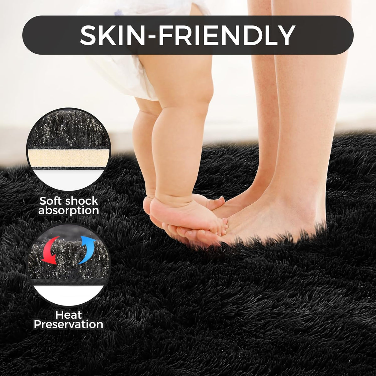 Ultra Soft Rug for Living Room, 3X5 Fluffy Shag Area Rug for Bedroom, Modern Shaggy Carpets Fuzzy Rug for Teens Dorm Nursery Home Decor Aesthetic, Upgrade Anti-Skid Durable, Black