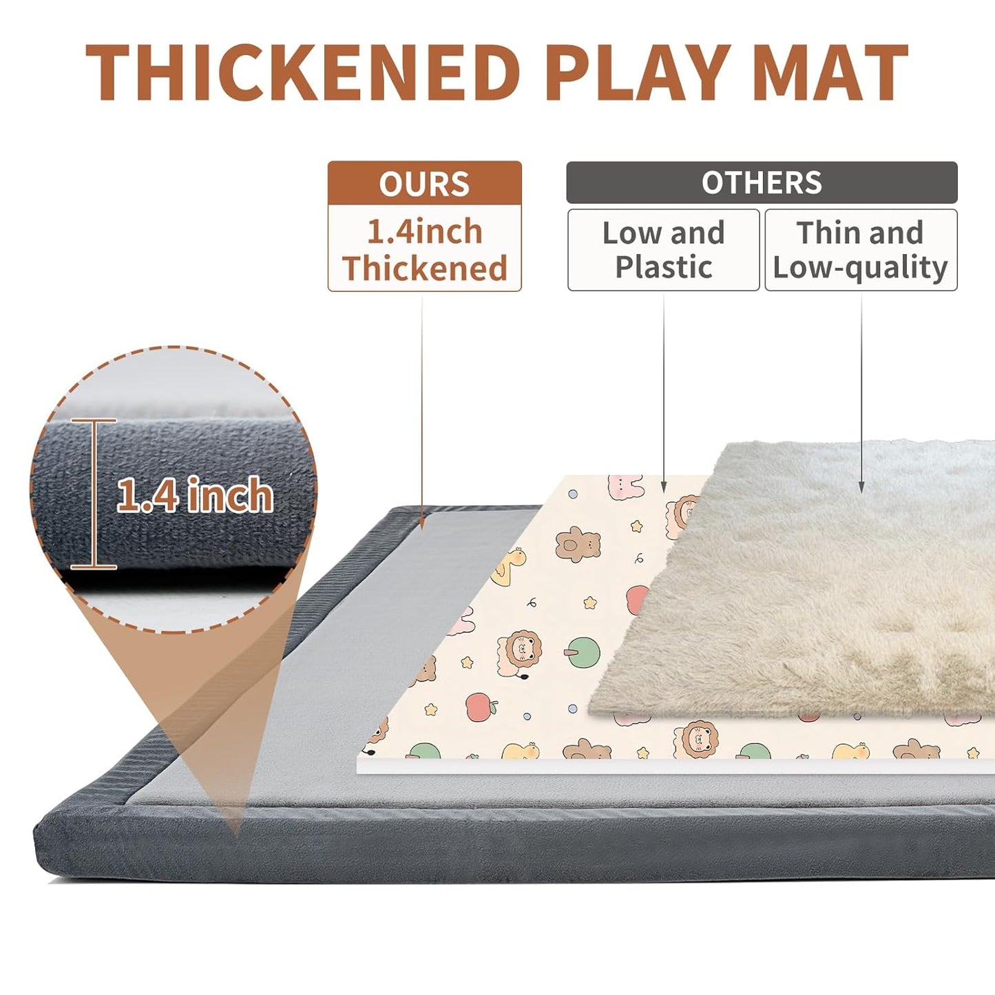 Baby Play Mat for Floor - 1.4" Thick Memory Foam Rug, 70"x59" Playpen Tummy Time Mat, Soft Velvet Nursery Rug, Large Padded Crawling Mats, Cushioned Pads for Playroom Toddlers, Infants, Yoga, Tatami