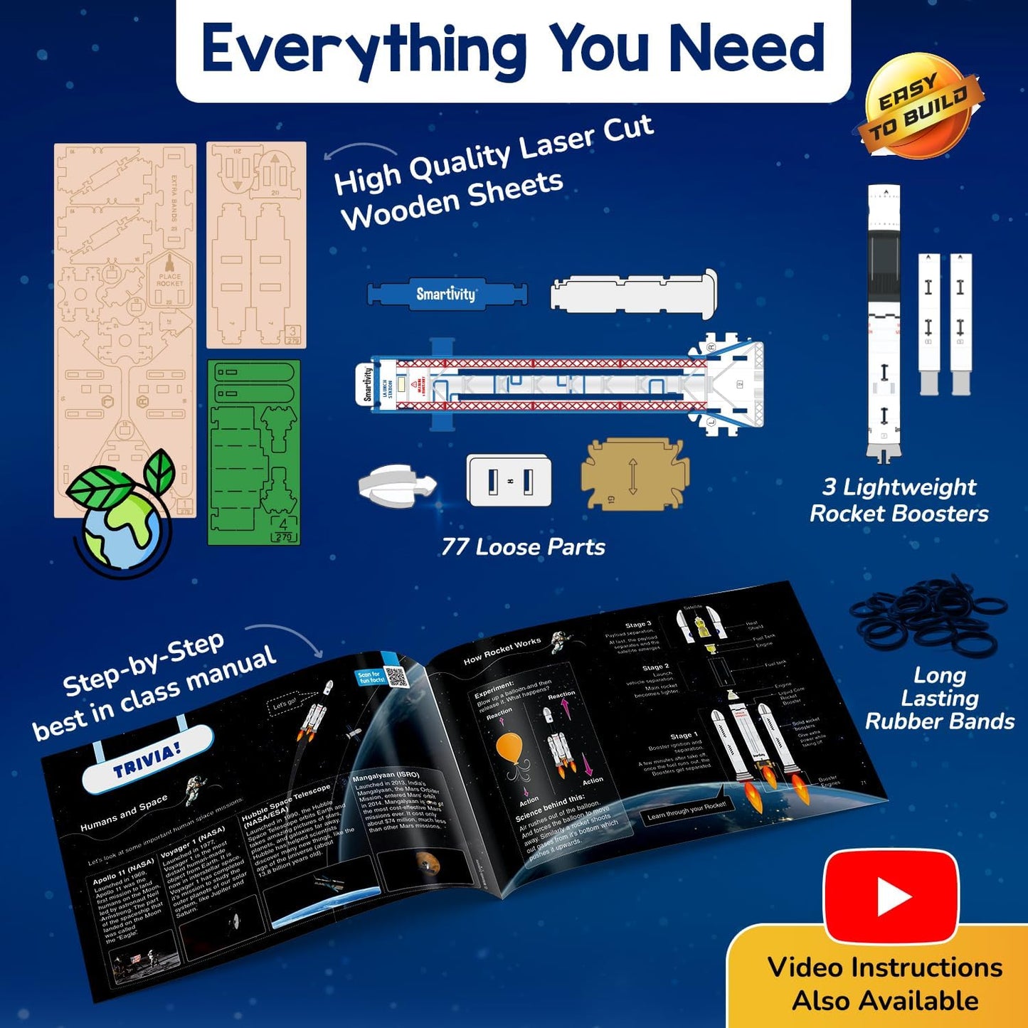 Smartivity Rocket Launcher Kit for Kids 6, 7, 8, 9, 10, 11, 12 Years Old | Build Your Own Rocket and Launcher | Birthday Gifts for Boys & Girls | DIY STEM Science Toy for Kids 6-12 Years