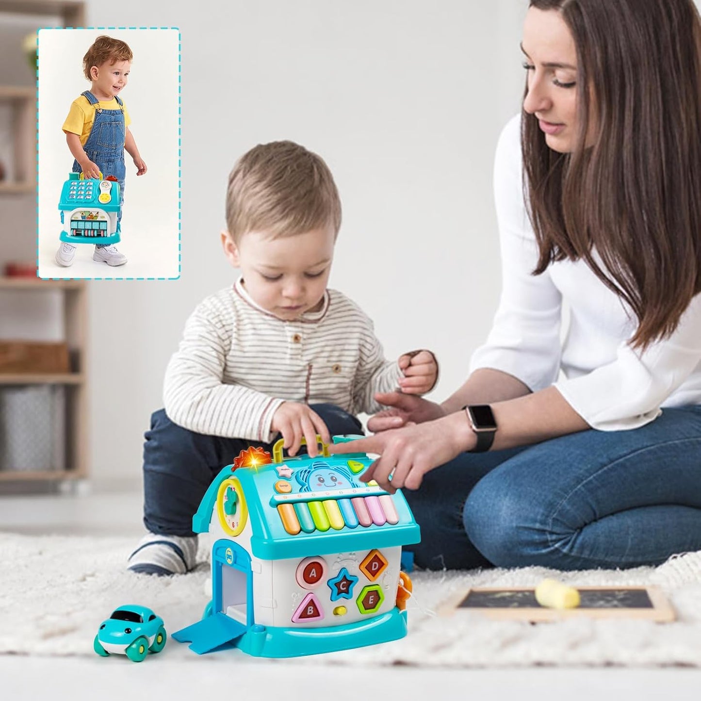 Marstone Baby Toys for 1 Year Old Boy and Girl Gifts: Toddler Toys Age 1-2, 8-in-1 Montessori with Sound Lights Music Clock Telephone and Car, Educational Birthday Gift for Boy 12-18 Months