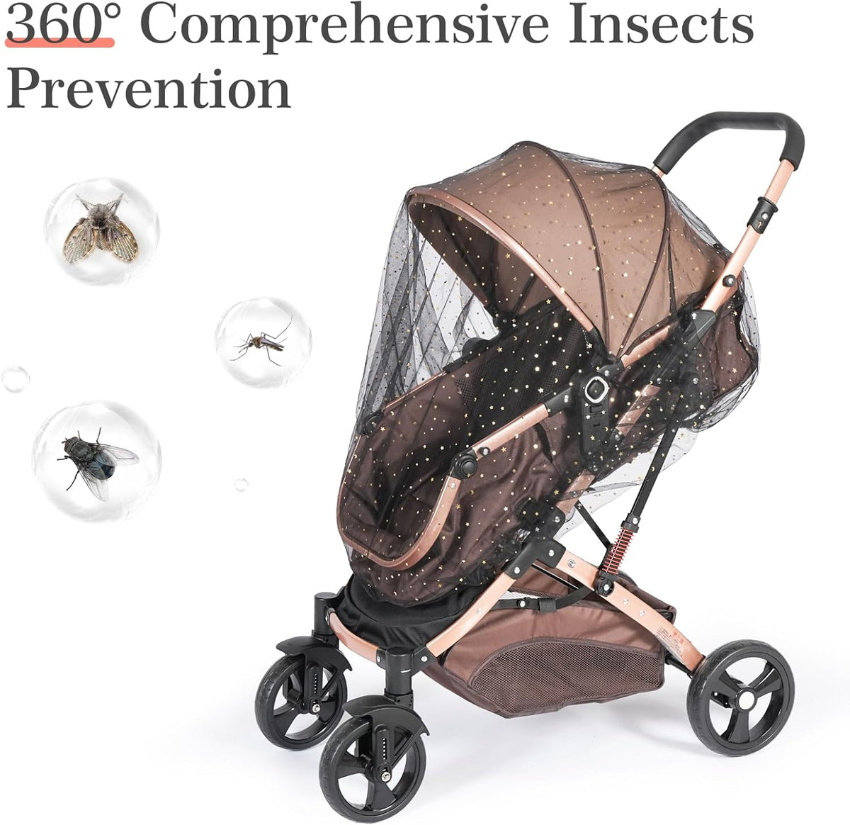 Baby Mosquito Net for Stroller, Perfect Bug Net for Stroller/Bassinets/Cradles/Playards/Pack N Plays and Portable Mini Crib, Durable Baby Insect Netting, Black Star
