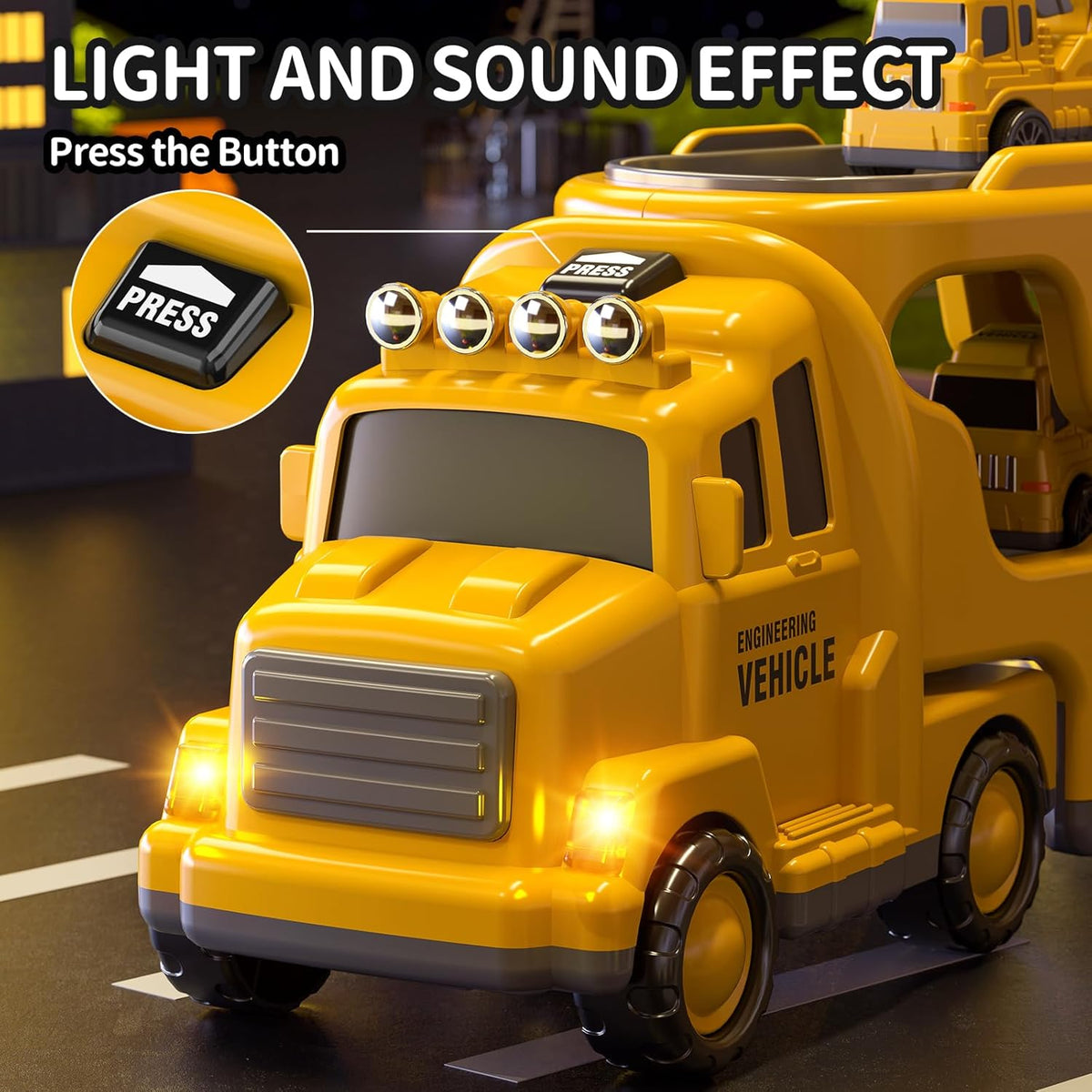 TEMI Construction Truck Boy Toys for 3-5 Year Old Toddlers - Toys for 3 4 5 6 7 Years Old Engineering Transport Vehicle Carrier Truck, Kids Excavator Crane Gifts Toys for Boys and Girls Aged 4-6