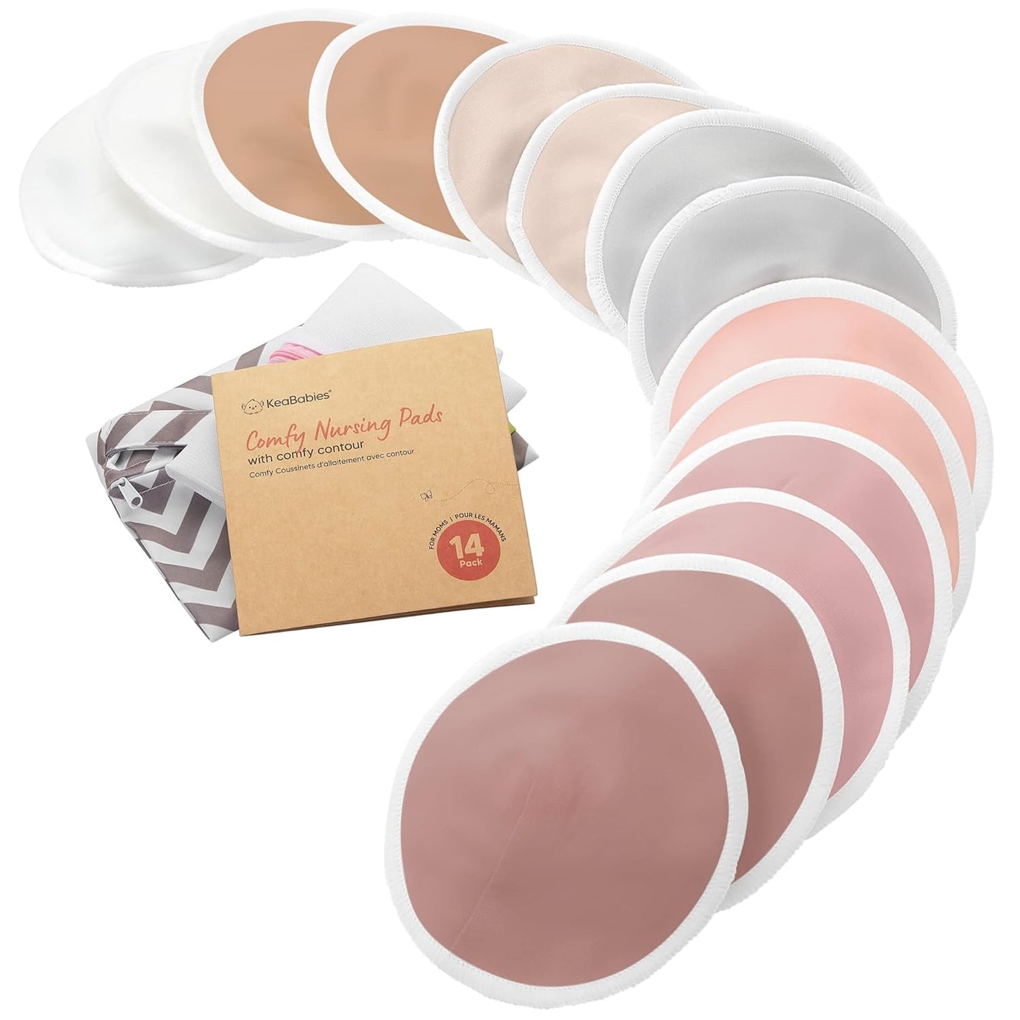Organic Nursing Pads - 14 Washable Viscose Derived from Bamboo Breastfeeding Pads, Wash Bag, Reusable Breast Pads for Breastfeeding, Nipple Pads for Breastfeeding Essentials(Lovelle, L 4.8")
