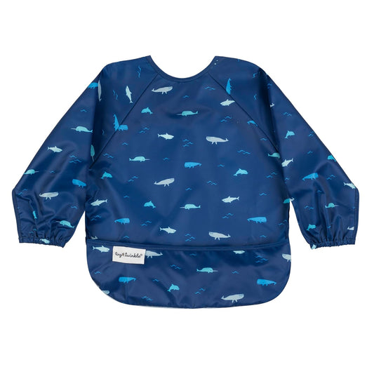 Tiny Twinkle Mess Proof Baby Bib,Waterproof Smock Baby Bib for Eating,Machine Washable Long Sleeve Bib,Baby Led Weaning,Toddler Bib,BLW Supplies(Ocean Life, Small 6-24 Months)
