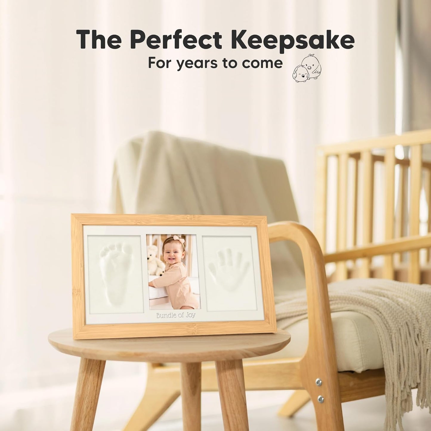 Baby Hand and Footprint Kit - Clay Handprint Keepsake Frame, Newborn Nursery Picture Frame, Personalized New Mom Gifts for Baby Shower & Registry (Bamboo)