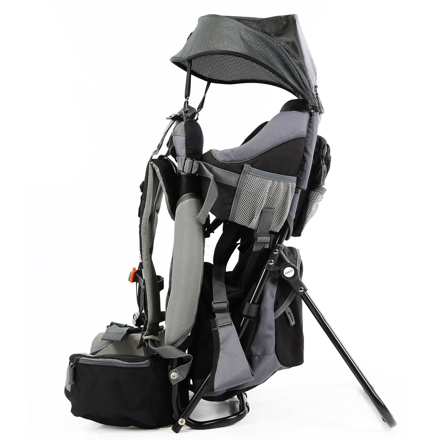 ClevrPlus Canyonero Camping Baby Backpack Hiking Kid Toddler Child Carrier with Stand and Sun Shade Visor, Black