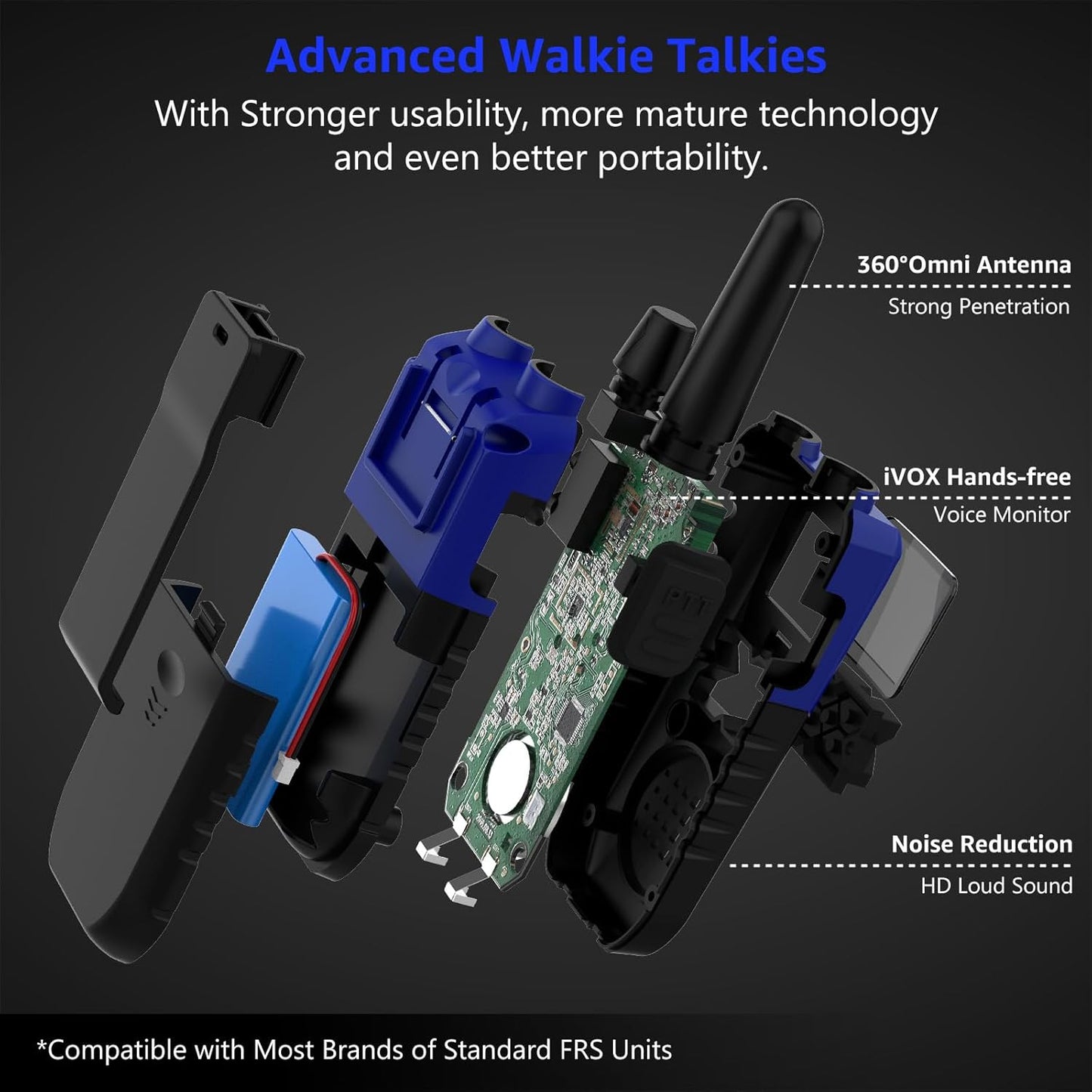 Walkie Talkies Rechargeable for Adults Long Range with NOAA Weather Alert, Multi-Purpose 2 Way Radios 4 Pack for Team Work Seniors Care Kids Adventure Family Camping Hiking Skiing Cruise