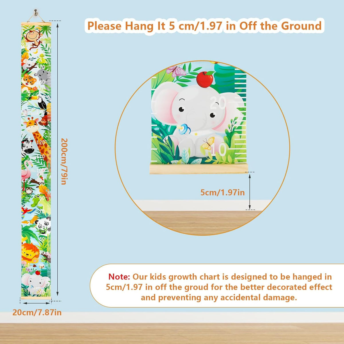 Kids Growth Chart Height Measuring Chart, Animal Jungle Canvas Wall Hanging Rulers for Baby Children Girls Bedroom Decor 74.8''* 7.87'' (Animal)