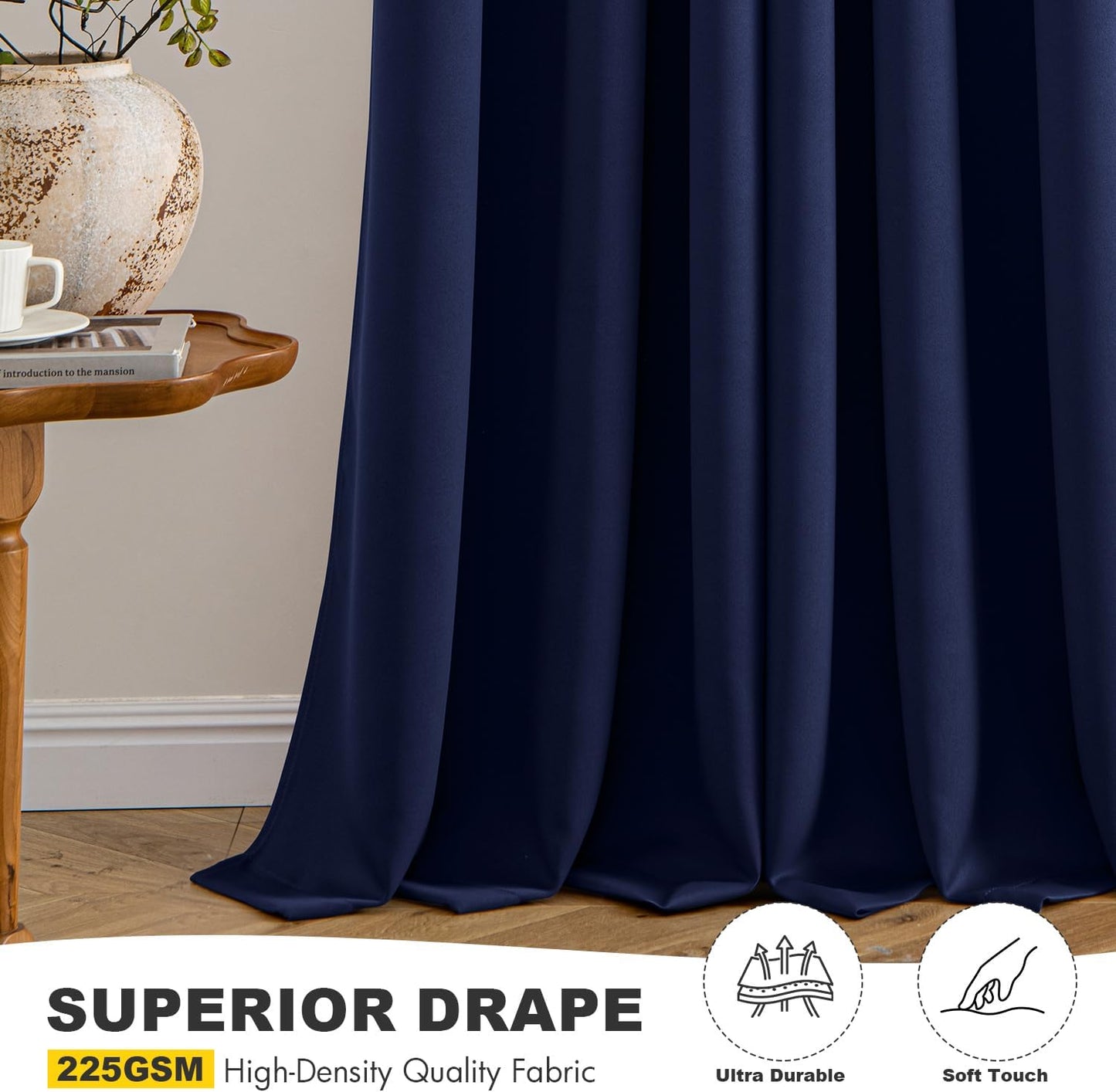 MIULEE Navy Blue Blackout Curtains for Bedroom Living Room 64 Inches Long 2 Panels, Thermal Insulated Room Darkening Drapes Solid Grommet Noise Reducing Light Blocking Window Treatments 40x64 Inch