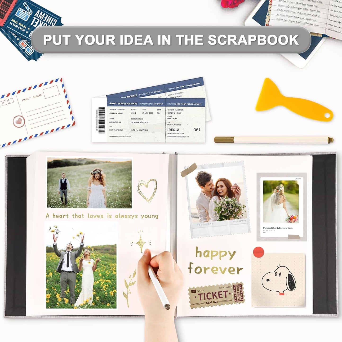 Photo Album Self Adhesive Pages Scrapbook Magnetic Photo Albums for 4x6 5x7 8x10 Pictures Sticky Pages Books for Baby Family Wedding 13.2x12.8 Red 40 Pages