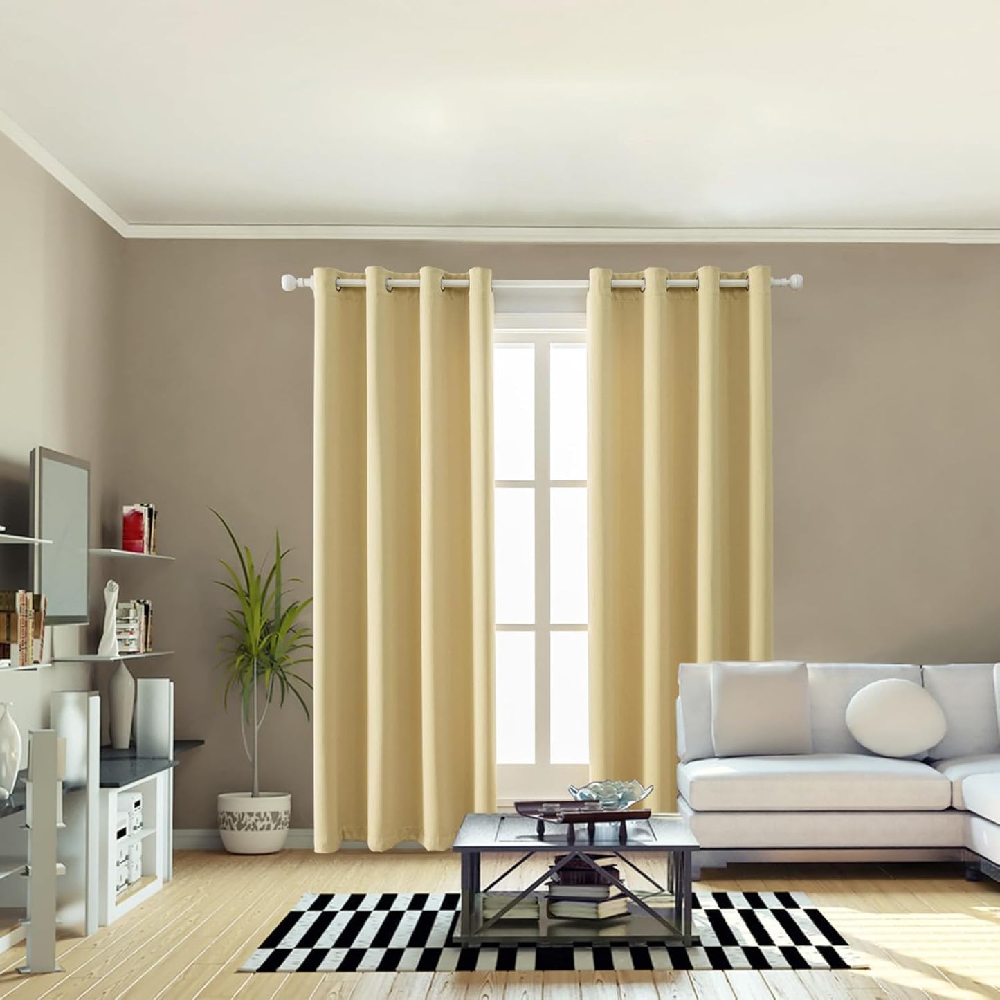 Anytime 100% Blackout Curtain Set, Thermal Insulated & Energy Efficiency Window Draperies for Guest Room, Full Shading Panels for Shift Worker and Light Sleepers（Beige, 2 Panels, 52W x 90L）