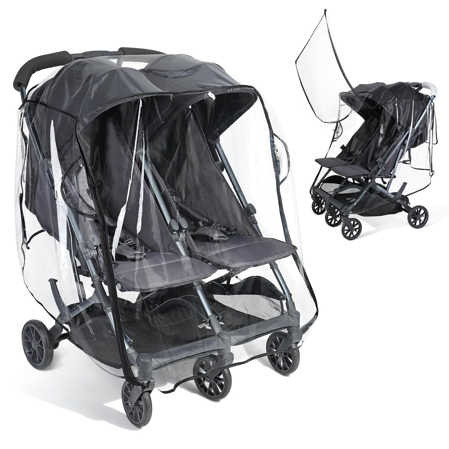 IvyWind Double Stroller Rain Cover, Universal Stroller Cover for Side by Side Baby Stroller, Breathable Weather Shield for All-Weather Protection from Rain/Snow/Dust