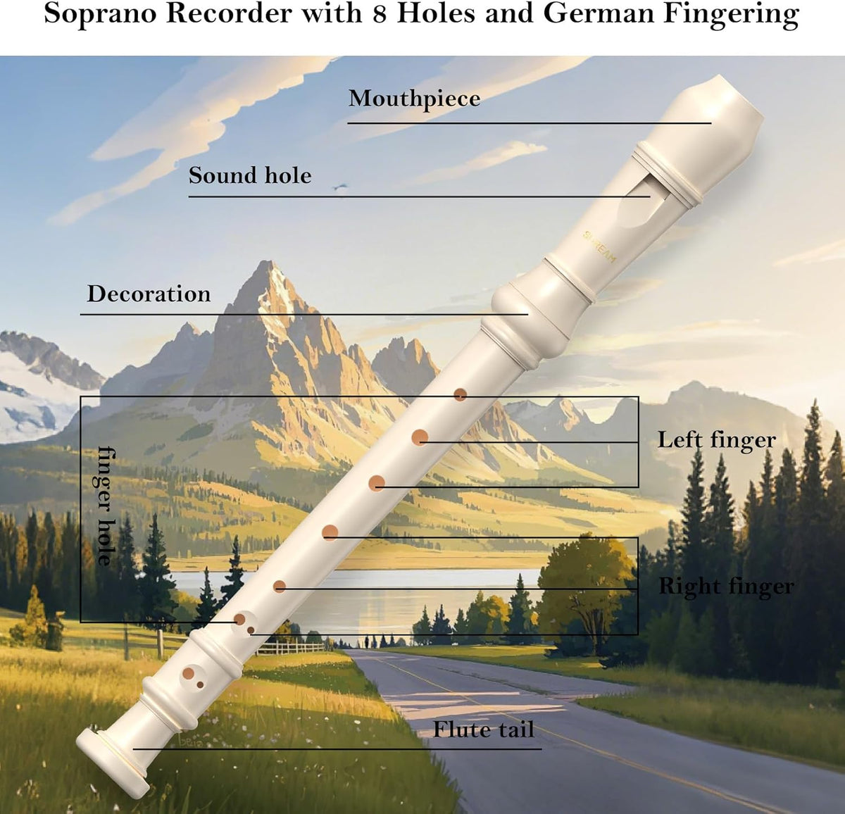 SDREAM Soprano Recorder Instrument for Kids Beginners&Student,8 Hole German Fingering Recorder Flute with Cleaning Rod & Leather Bag (White)